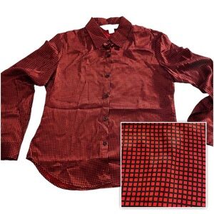 Vintage Casual Corner Annex Silk Blouse Red and Black Checkered Sz 4 Petite